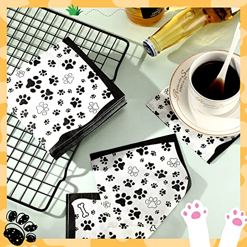 CHENGU 100-Pack Paw Print Napkins 5x5 Inch 2-Ply Paper Party Napkins for Animal Themed Birthdays, Western Parties (Black)