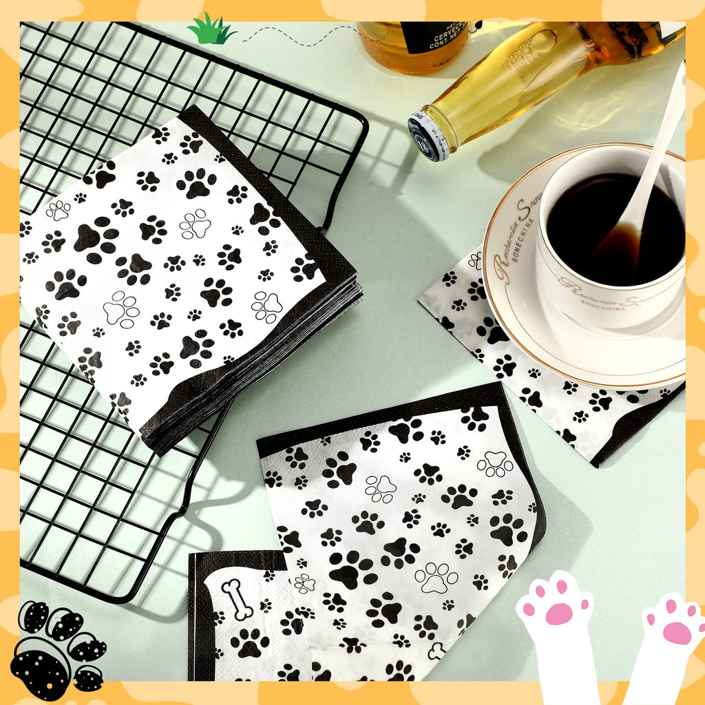CHENGU 100-Pack Paw Print Napkins 5x5 Inch 2-Ply Paper Party Napkins for Animal Themed Birthdays, Western Parties (Black)