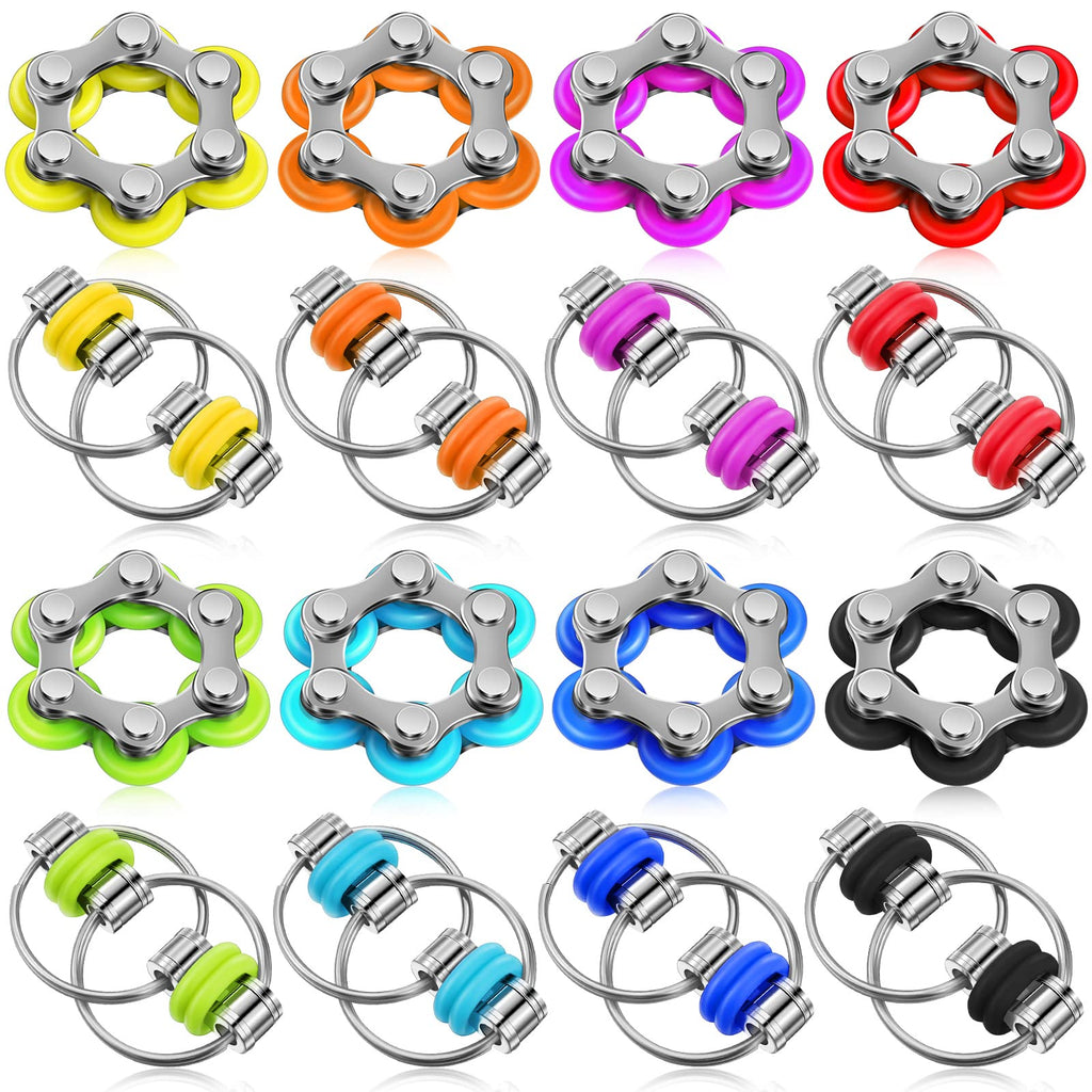 CHENGU 16-Piece Fidget Toy Set: 6-Roller Chain & Key Flippy Chains for Stress Relief, ADHD, Autism (Bright Colors)