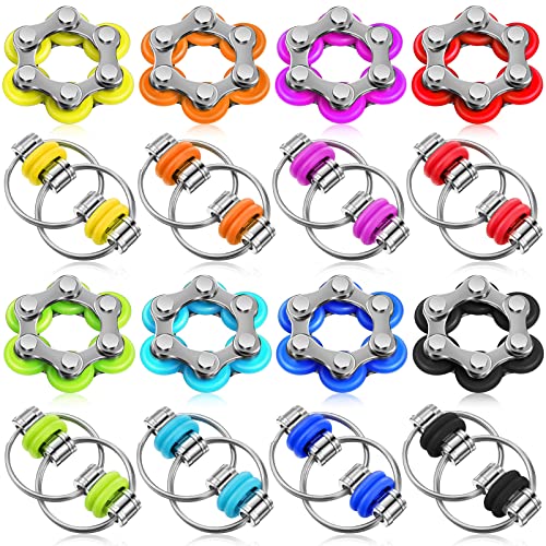 CHENGU 16-Piece Fidget Toy Set: 6-Roller Chain & Key Flippy Chains for Stress Relief, ADHD, Autism (Bright Colors)