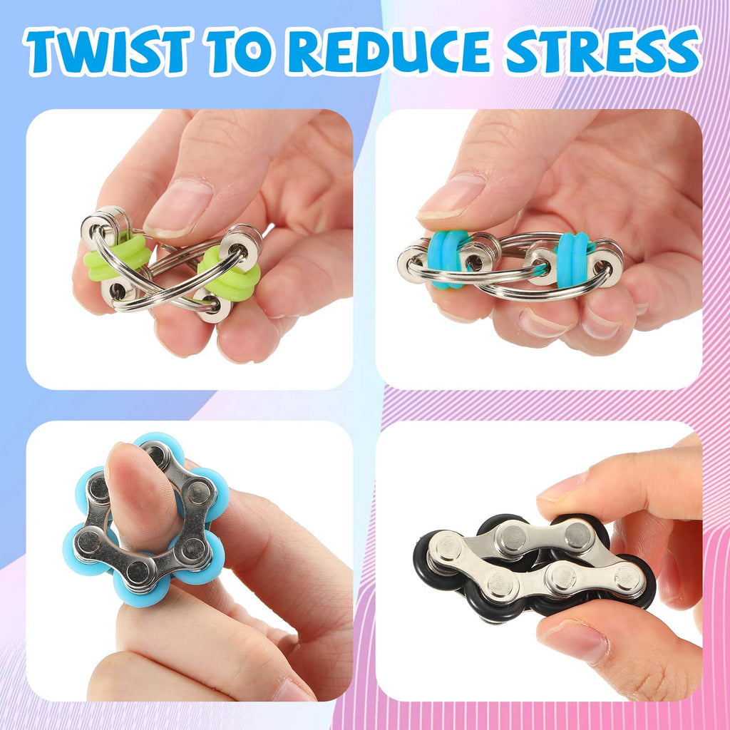 CHENGU 16-Piece Fidget Toy Set with Roller Chains and Key Flippy Chains - Stress Relief for ADHD, Autism, Teens and Adults