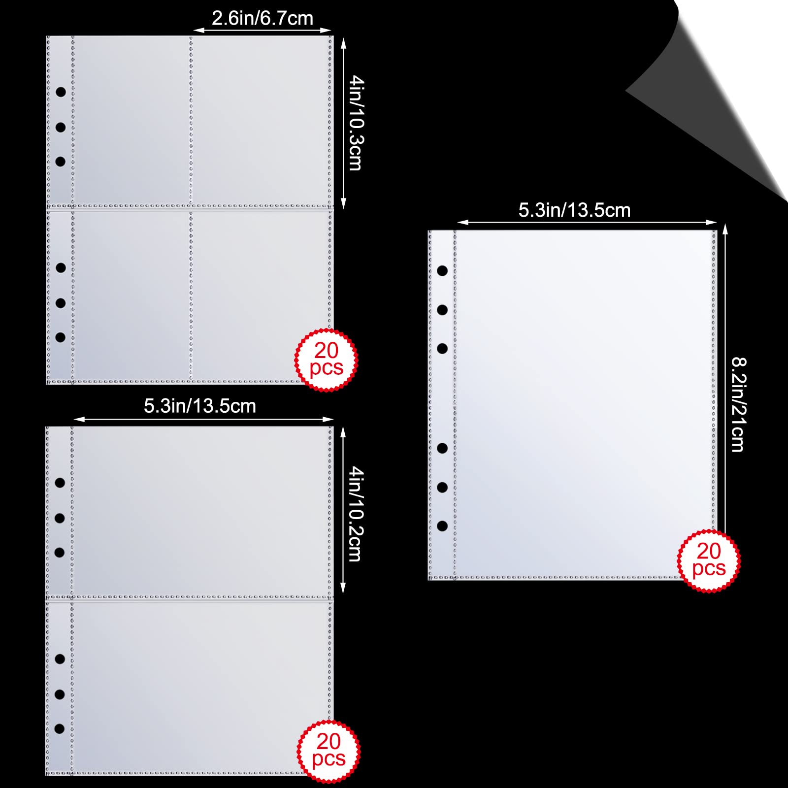 CHENGU 60 Pack Clear Binder Pockets for A5 6-Ring – 1, 2 & 4 Pocket Options for Photos and Cards