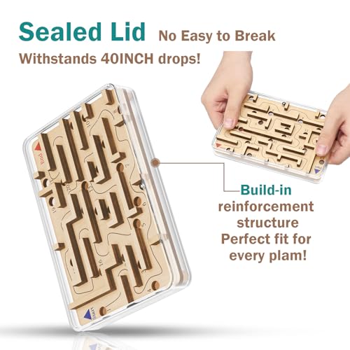 CHEROSIN Wooden Marble Maze Puzzle – Handheld Fidget Game for Kids & Adults | Brain Teaser Travel Toy with 21 Holes
