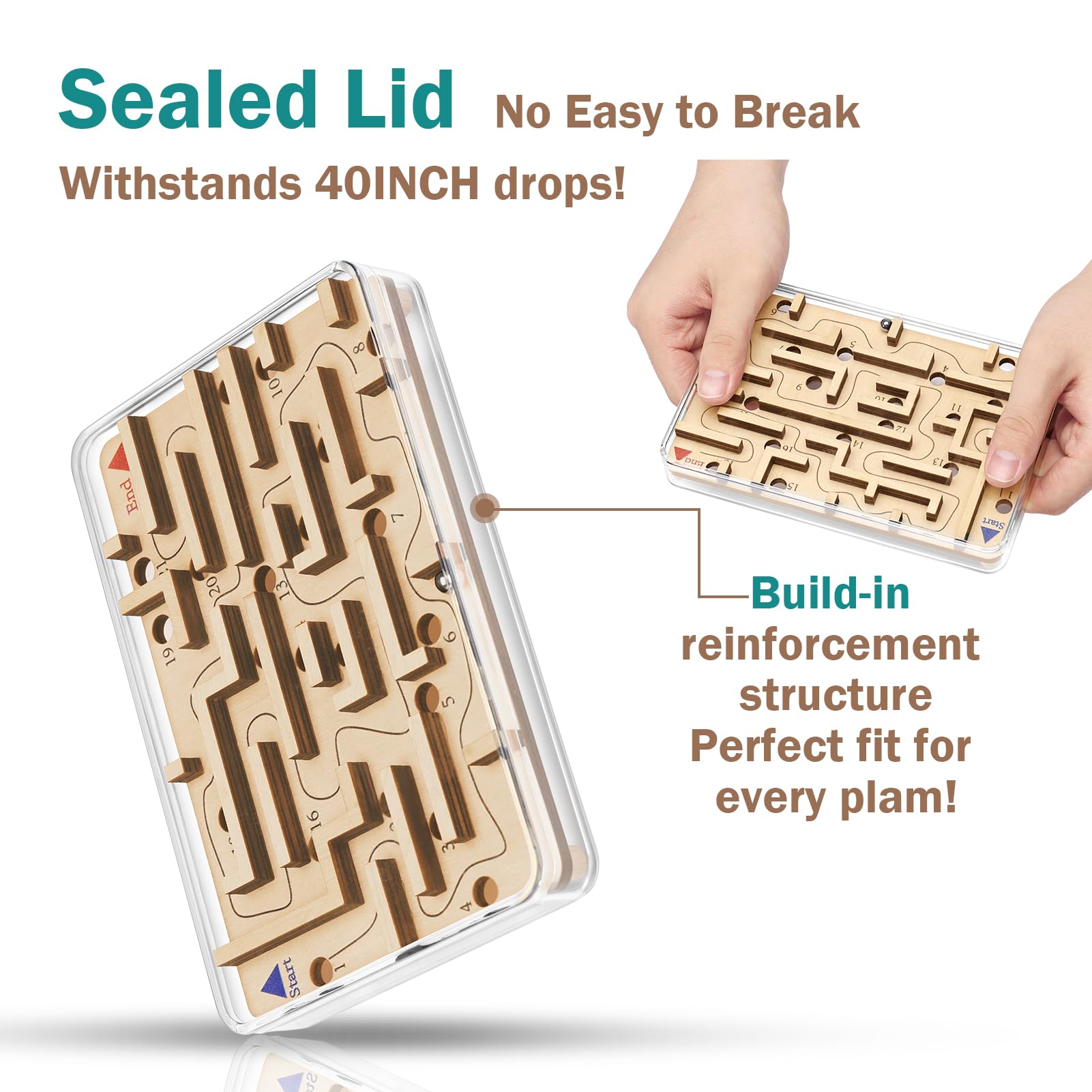 CHEROSIN Wooden Marble Maze Puzzle – Handheld Fidget Game for Kids & Adults | Brain Teaser Travel Toy with 21 Holes