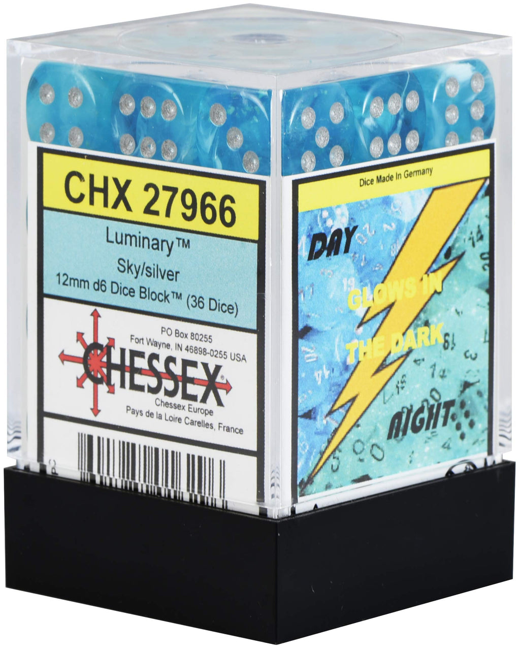 Chessex Luminary Sky/Silver 12 mm D6 Dice Block - 36 Dice