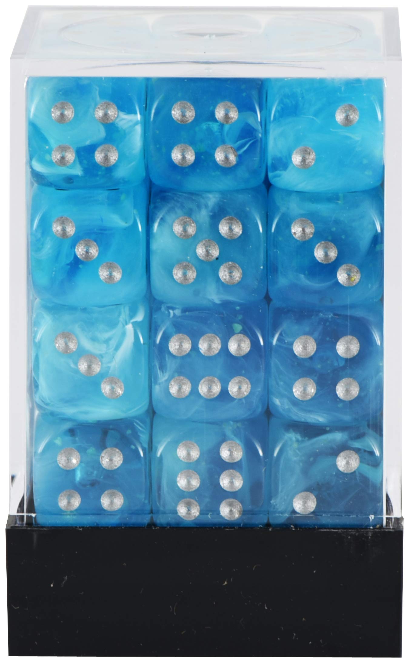 Chessex Luminary Sky/Silver 12 mm D6 Dice Block - 36 Dice