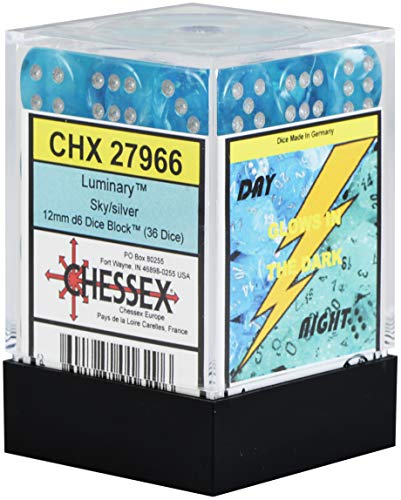 Chessex Luminary Sky/Silver 12 mm D6 Dice Block - 36 Dice