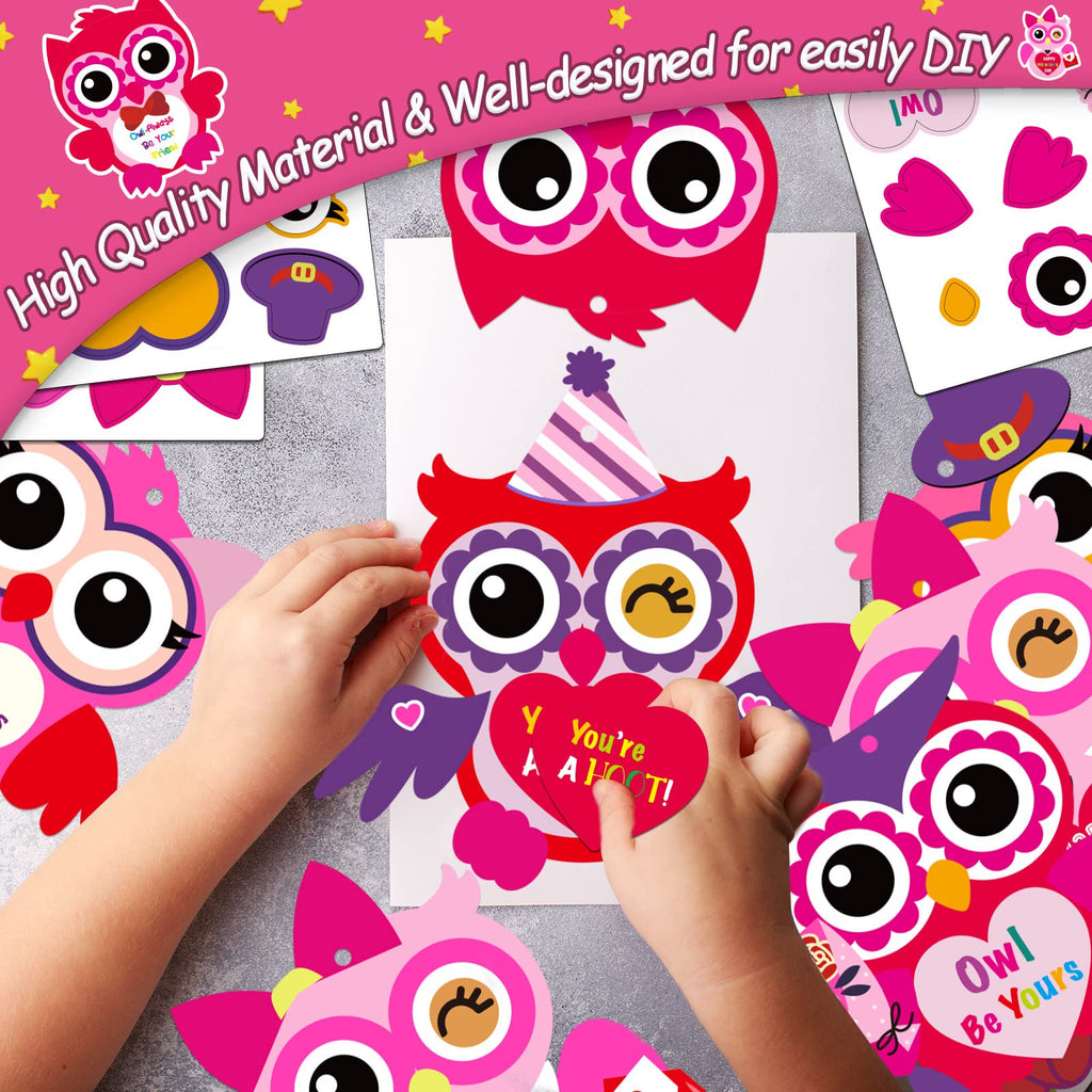 chiazllta 30-Pack Valentine's Day Owl Craft Kit – DIY Heart Craft with Stickers for Home or Classroom Activities