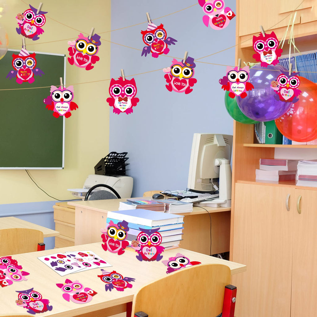 chiazllta 30-Pack Valentine's Day Owl Craft Kit – DIY Heart Craft with Stickers for Home or Classroom Activities