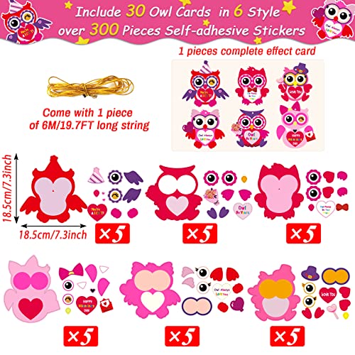 chiazllta 30-Pack Valentine's Day Owl Craft Kit – DIY Heart Craft with Stickers for Home or Classroom Activities