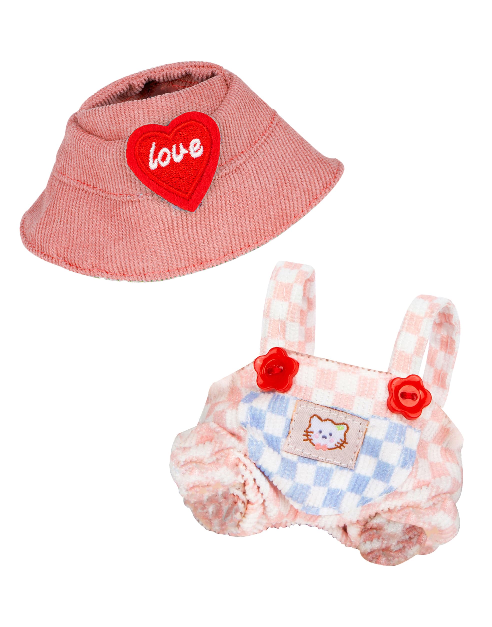 Chic Pink and White Checkered Romper and Hat for 17cm Labubu Dolls – Kawaii Outfit Set