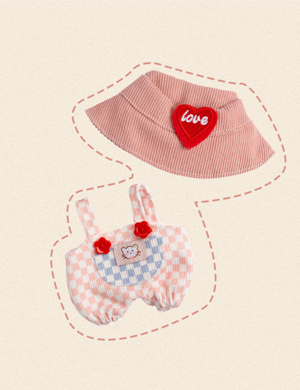 Chic Pink and White Checkered Romper and Hat for 17cm Labubu Dolls – Kawaii Outfit Set