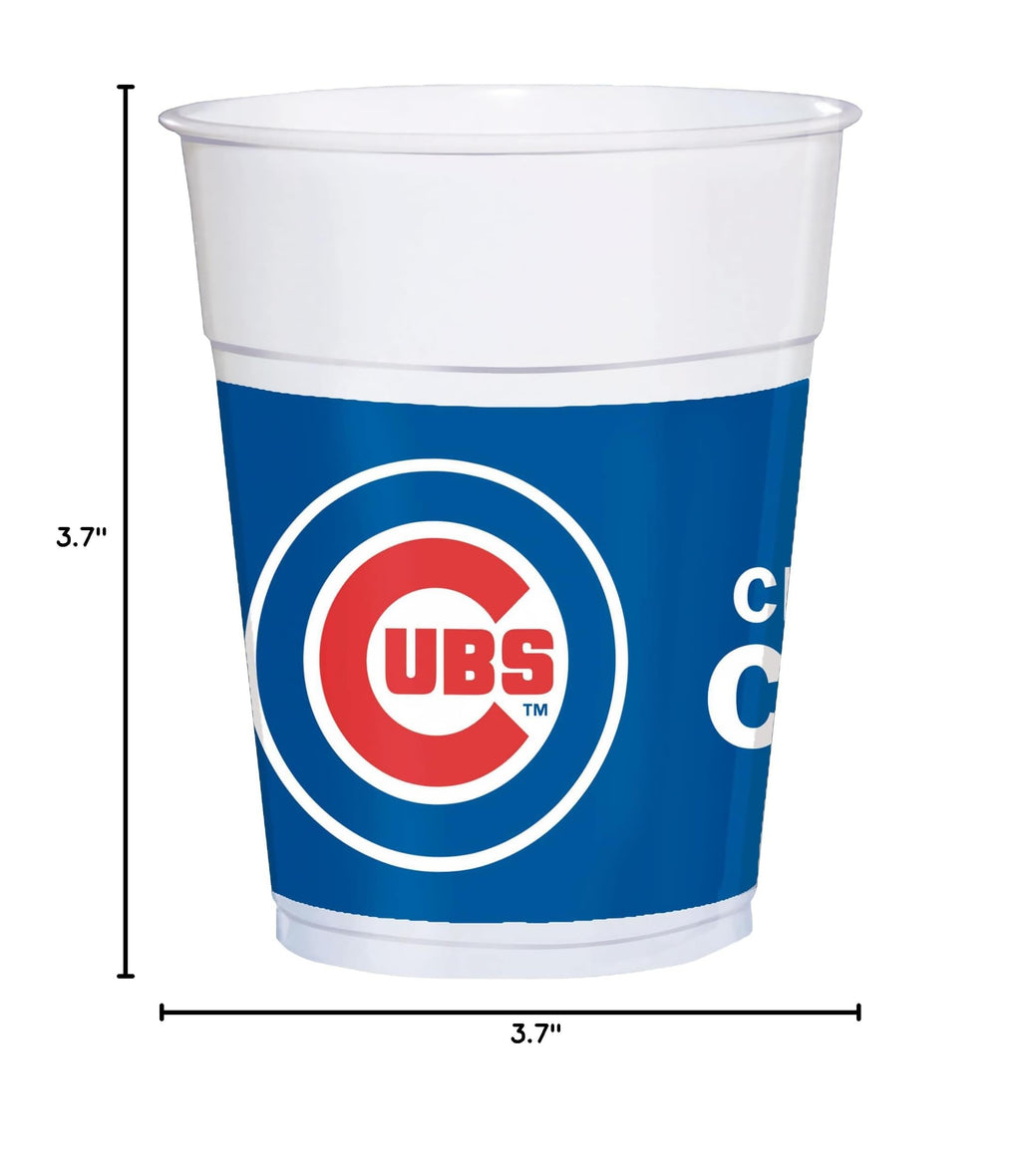 Chicago Cubs 16oz Plastic Cups – Pack of 25, Team Logo, White/Blue/Red, Durable & Disposable Party Drinkware