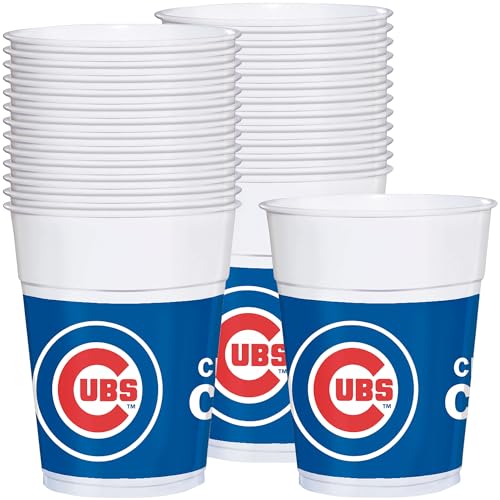 Chicago Cubs 16oz Plastic Cups – Pack of 25, Team Logo, White/Blue/Red, Durable & Disposable Party Drinkware