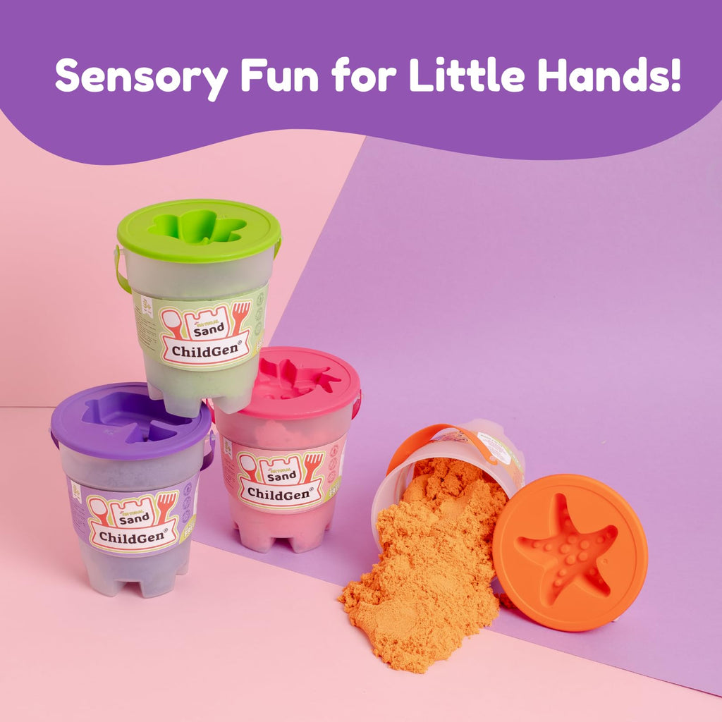ChildGen Magic Play Sand Bucket 1.1lb – Non-Toxic Pink Sensory Sand for Ages 3-12
