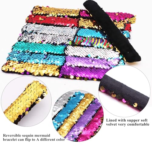 Childom 20-Pack Reversible Sequin Slap Bracelets – 2-Color Flip Wristbands