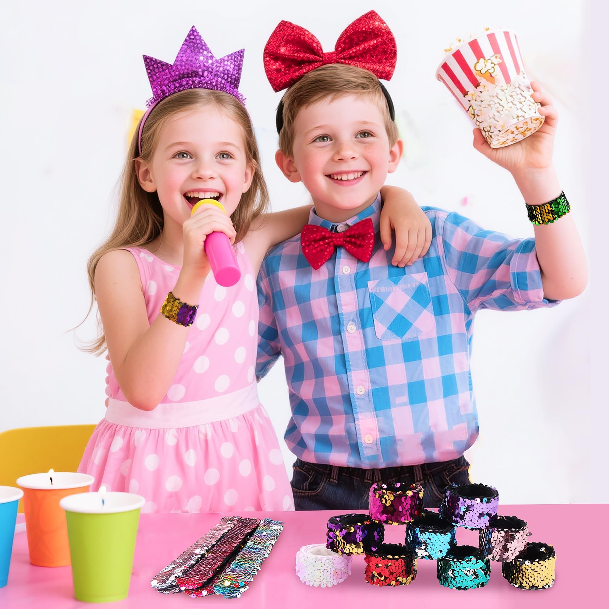 Childom 20-Pack Reversible Sequin Slap Bracelets – 2-Color Flip Wristbands