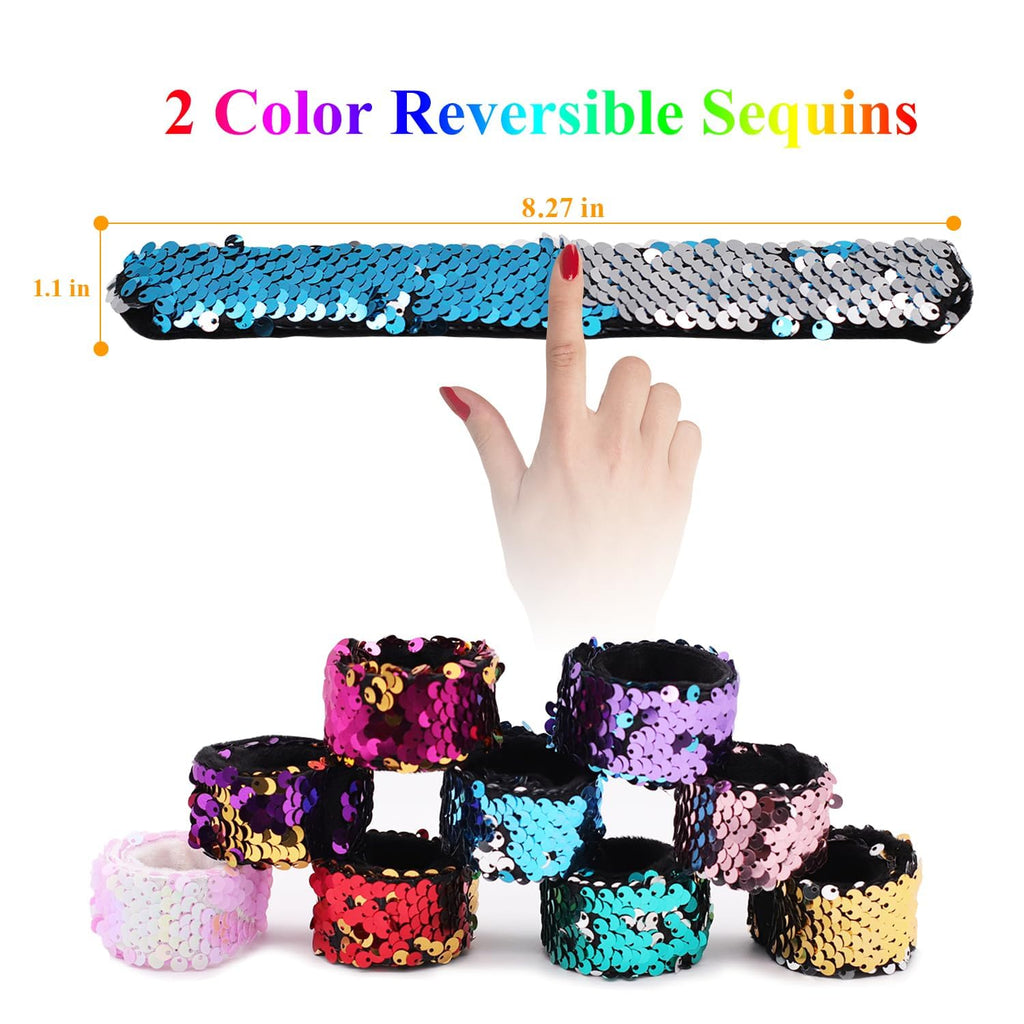 Childom 20-Pack Reversible Sequin Slap Bracelets – 2-Color Flip Wristbands