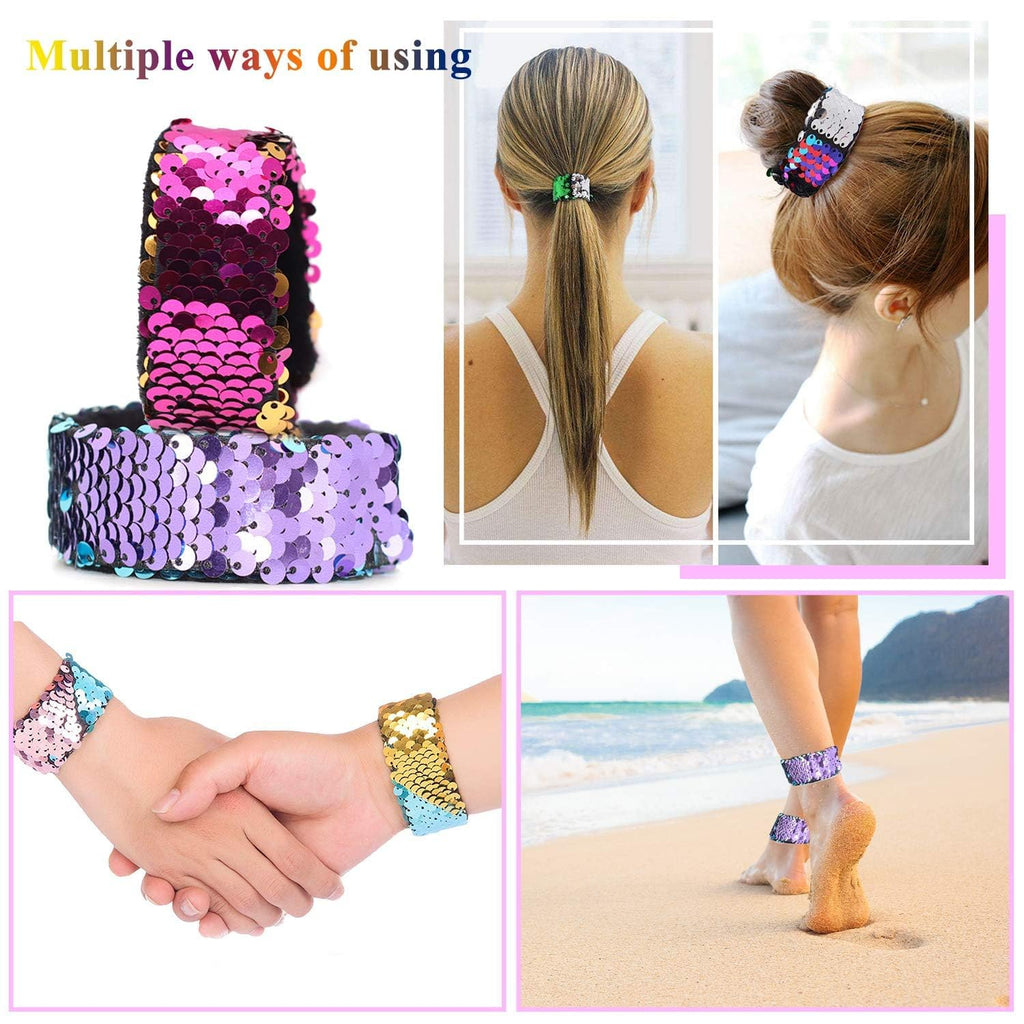 Childom 20-Pack Reversible Sequin Slap Bracelets – 2-Color Flip Wristbands