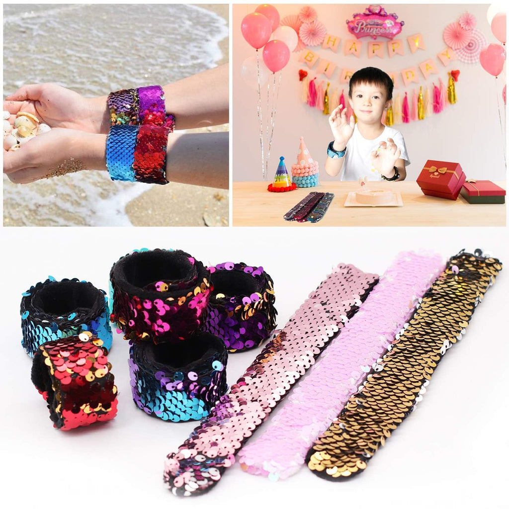 Childom 20-Pack Reversible Sequin Slap Bracelets – 2-Color Flip Wristbands