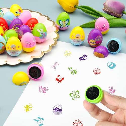 Childom 24-Pack Easter Stamps for Kids - Pre-Inked Mini Stampers for Egg Hunt, Party Favors, and Classroom Prizes