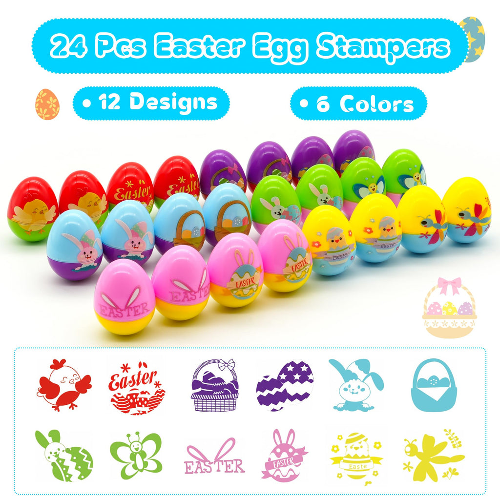 Childom 24-Pack Easter Stamps for Kids - Pre-Inked Mini Stampers for Egg Hunt, Party Favors, and Classroom Prizes