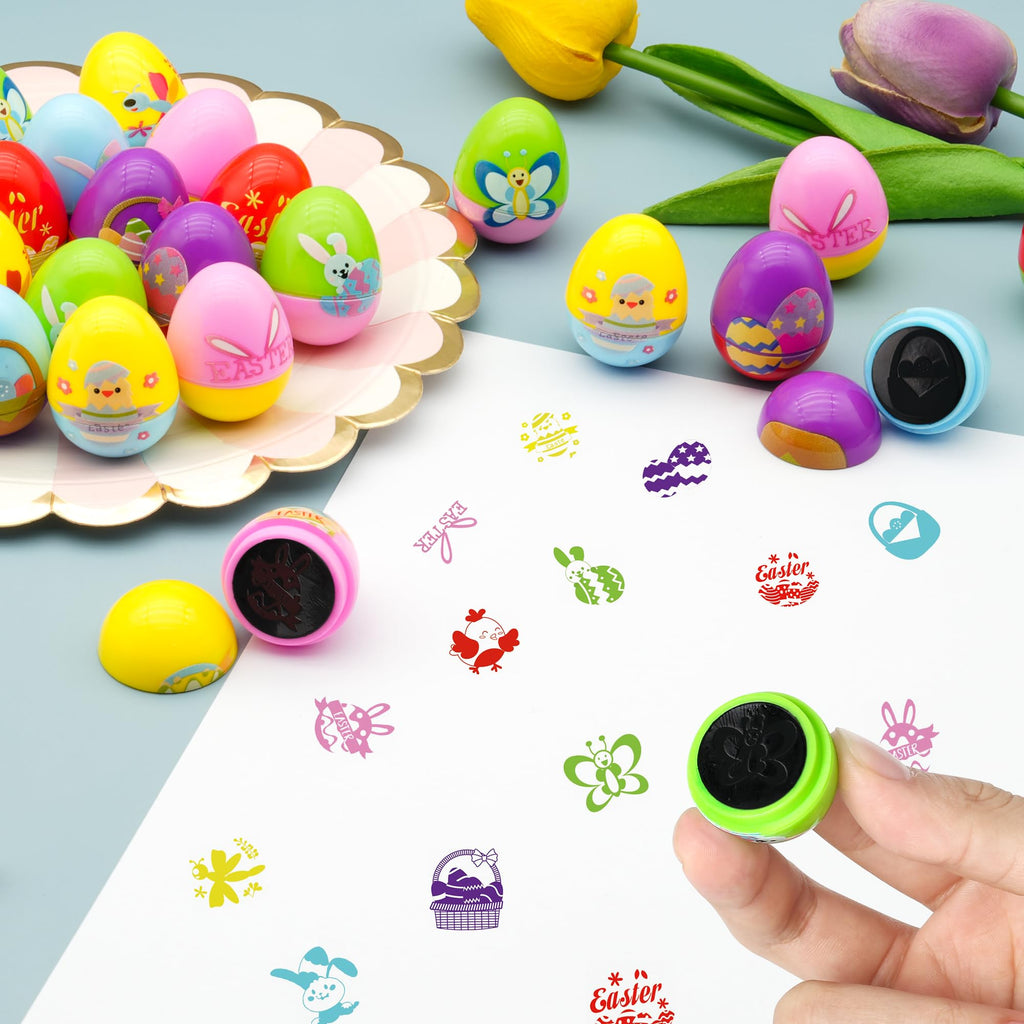 Childom 24-Pack Easter Stamps for Kids - Pre-Inked Mini Stampers for Egg Hunt, Party Favors, and Classroom Prizes