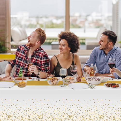 Childom 3 Pack White & Gold Plastic Tablecloth 54x108 for Class of 2026 Graduation Party Decorations