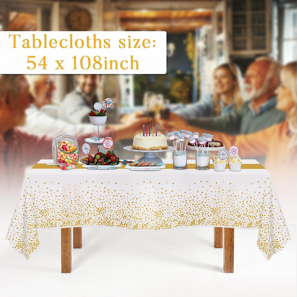 Childom 3 Pack White & Gold Plastic Tablecloth 54x108 for Class of 2026 Graduation Party Decorations