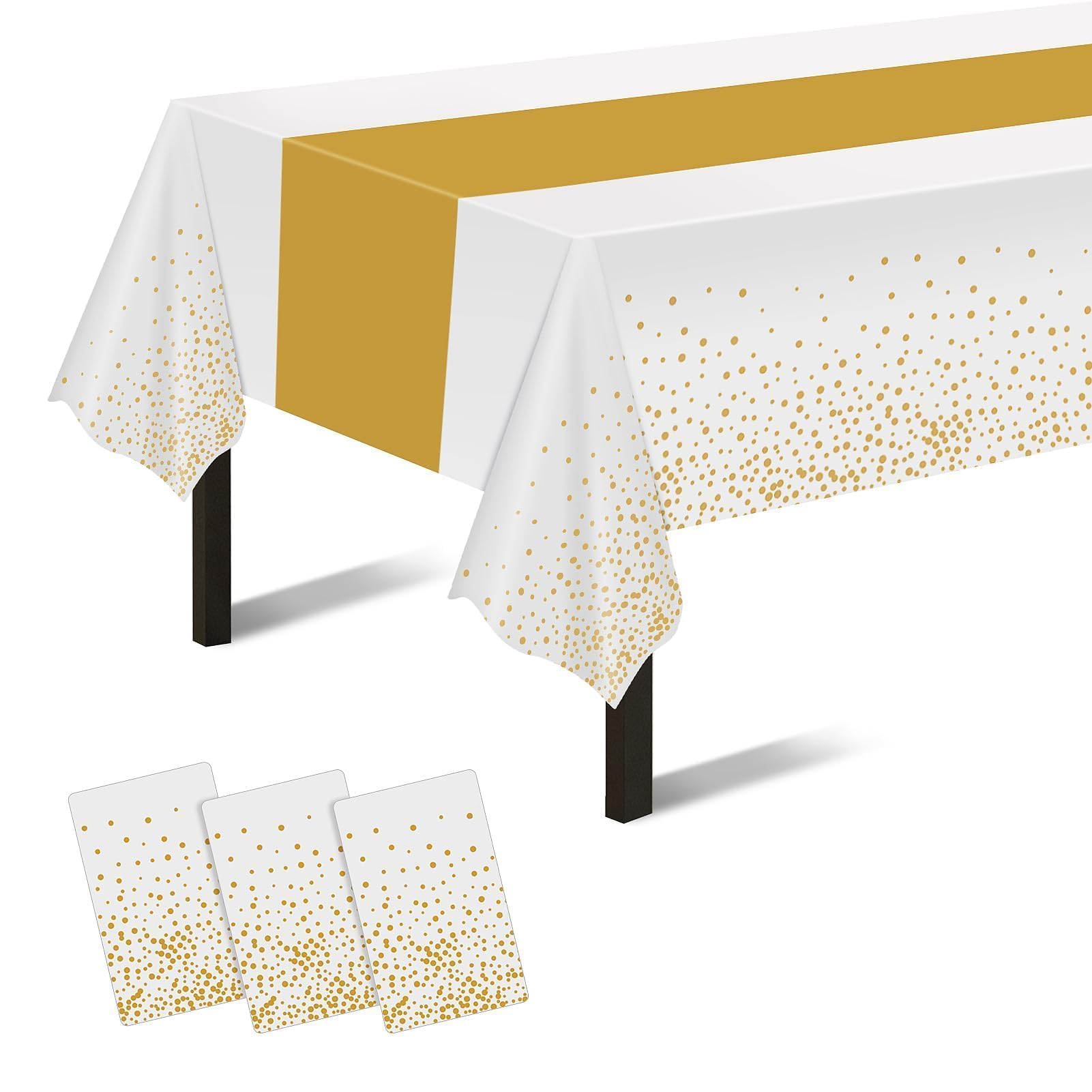 Childom 3 Pack White & Gold Plastic Tablecloth 54x108 for Class of 2026 Graduation Party Decorations