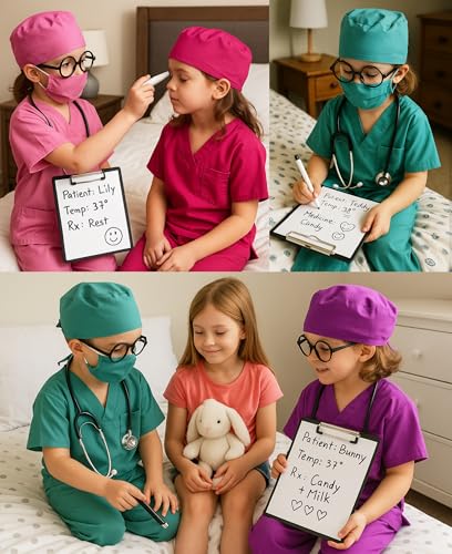 Children's Doctor Costume – 9 Piece Scrubs Set for Boys & Girls Ages 3-12