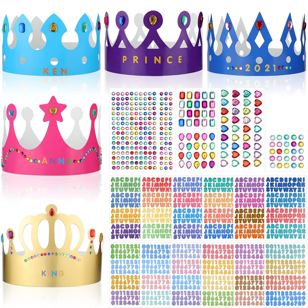 Chinco 38-Piece Paper Crown Hats with Stickers – DIY Birthday Party Crowns for Kids