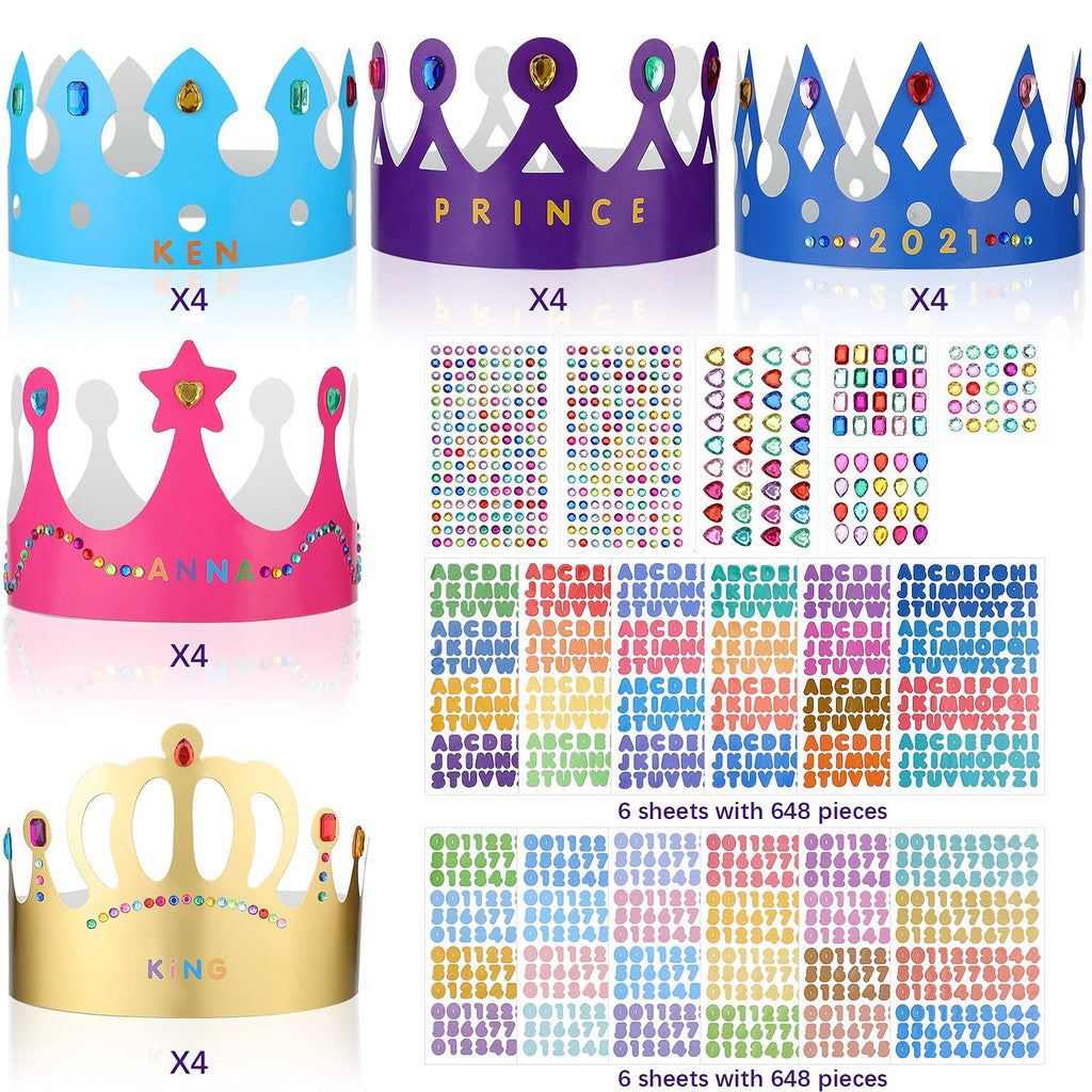 Chinco 38-Piece Paper Crown Hats with Stickers – DIY Birthday Party Crowns for Kids