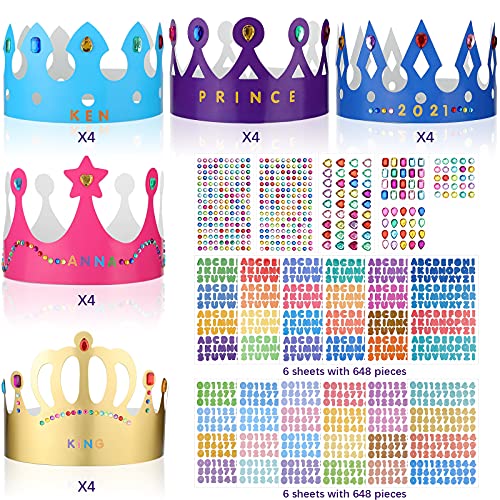 Chinco 38-Piece Paper Crown Hats with Stickers – DIY Birthday Party Crowns for Kids