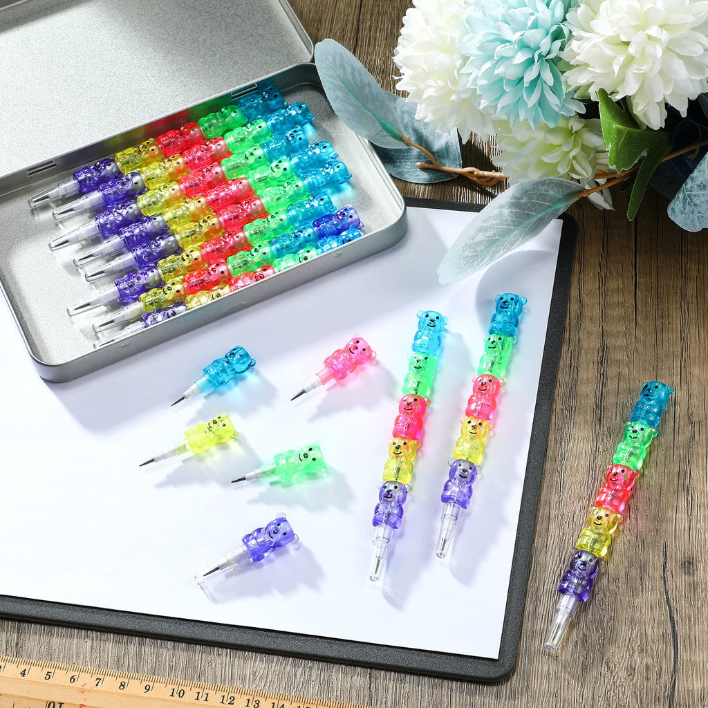 Chinco Stackable Plastic Bear Pencils - 50 Pieces, 5 Colors for Party Favors & Classroom Prizes