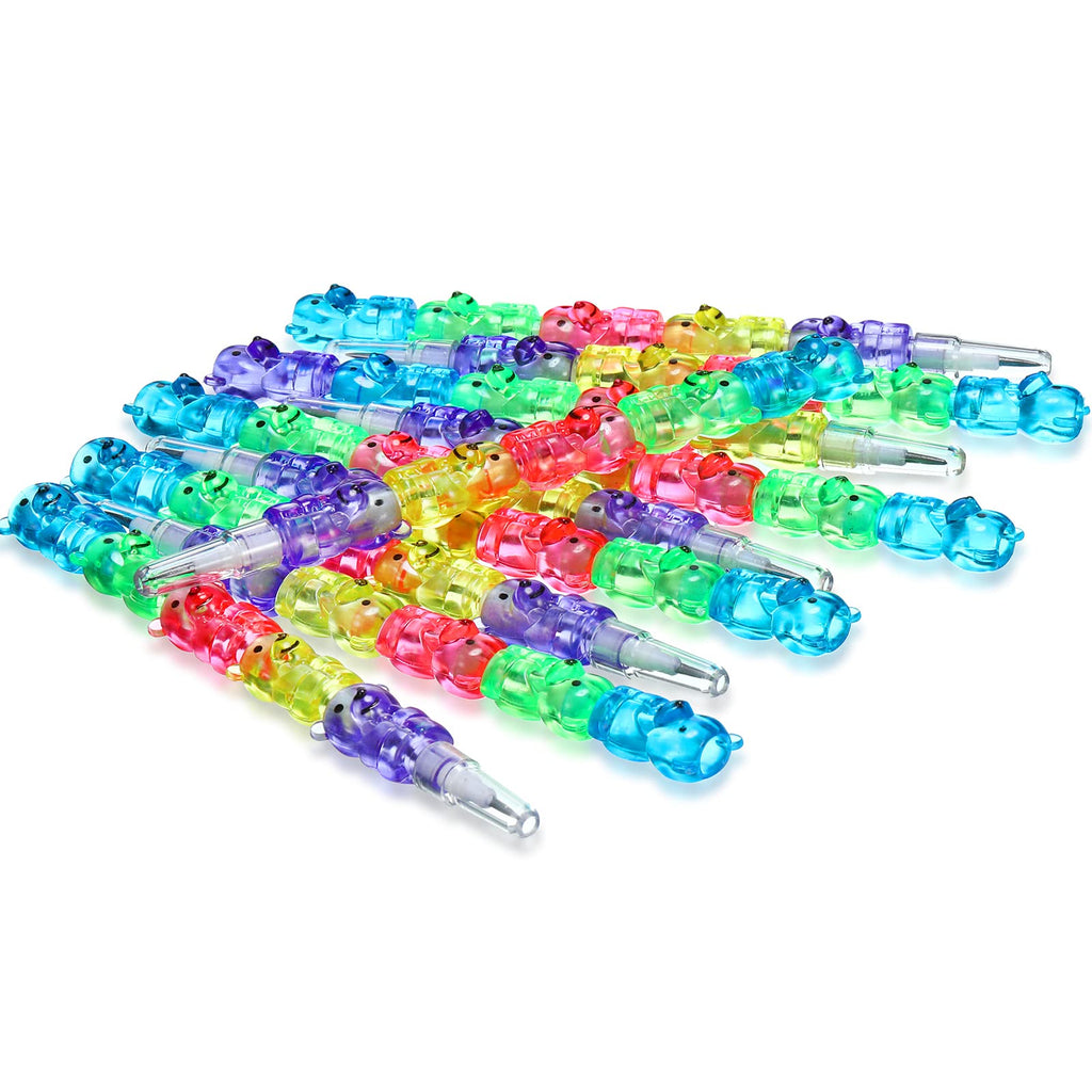 Chinco Stackable Plastic Bear Pencils - 50 Pieces, 5 Colors for Party Favors & Classroom Prizes