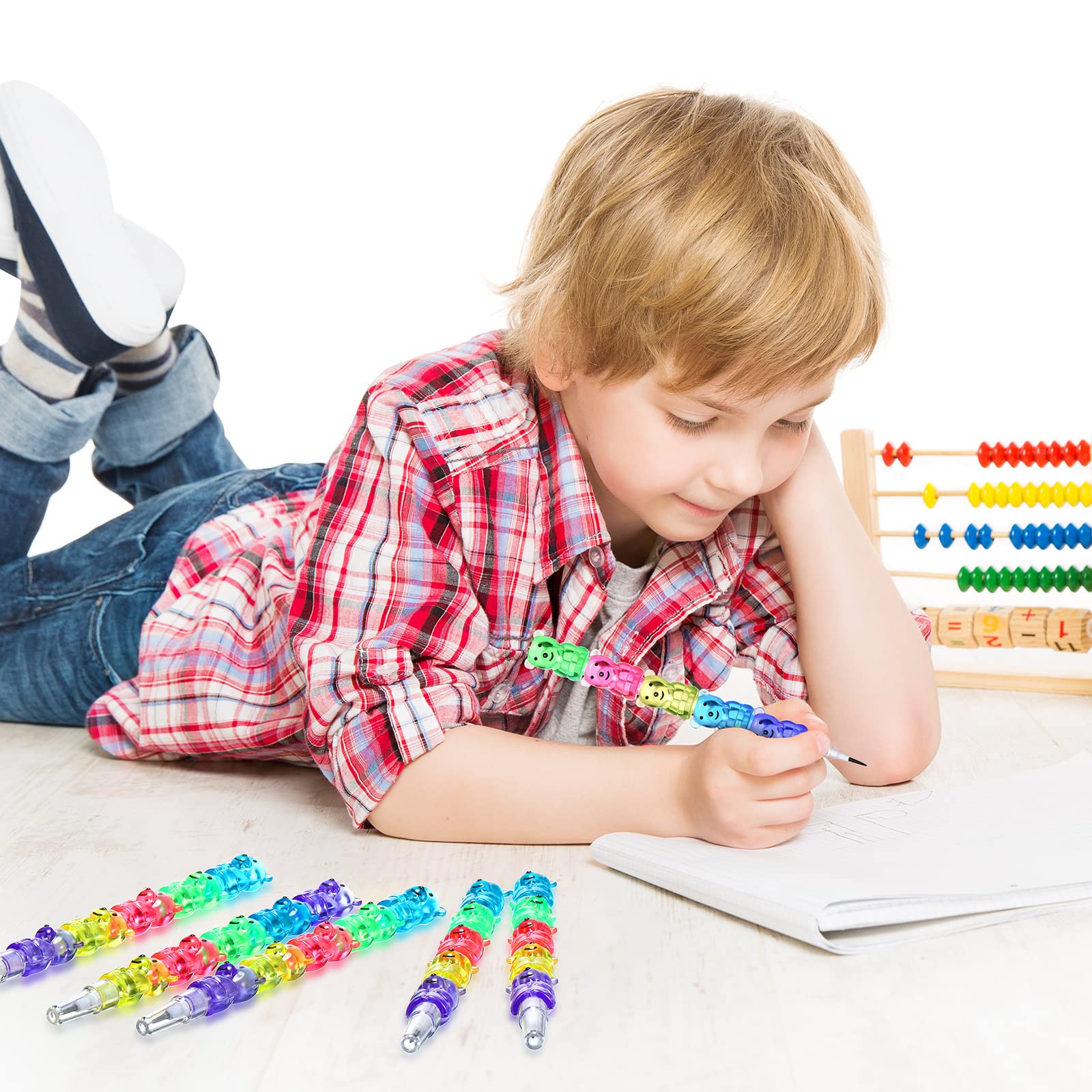 Chinco Stackable Plastic Bear Pencils - 50 Pieces, 5 Colors for Party Favors & Classroom Prizes