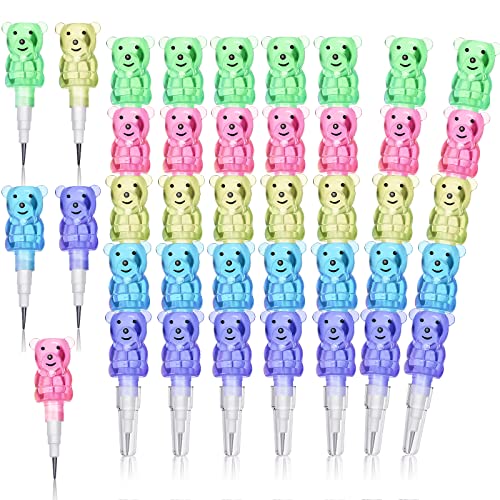 Chinco Stackable Plastic Bear Pencils - 50 Pieces, 5 Colors for Party Favors & Classroom Prizes
