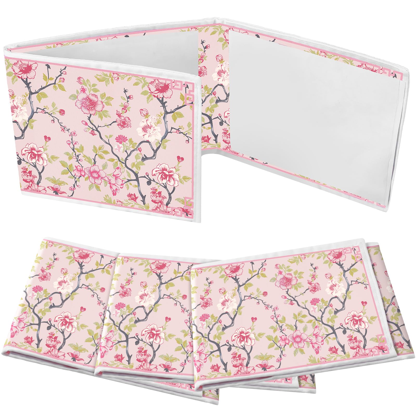 Chinoiserie Mahjong Card Holder Set of 4 - Pink & Green Fabric Scorecard Protectors for American Mahjong Cards