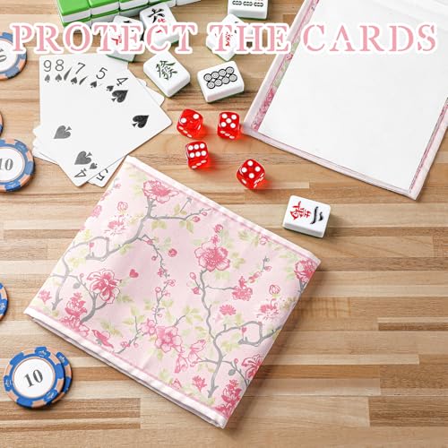 Chinoiserie Mahjong Card Holder Set of 4 - Pink & Green Fabric Scorecard Protectors for American Mahjong Cards