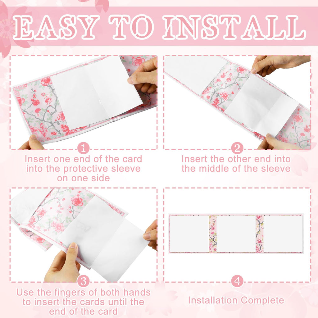 Chinoiserie Mahjong Card Holder Set of 4 - Pink & Green Fabric Scorecard Protectors for American Mahjong Cards