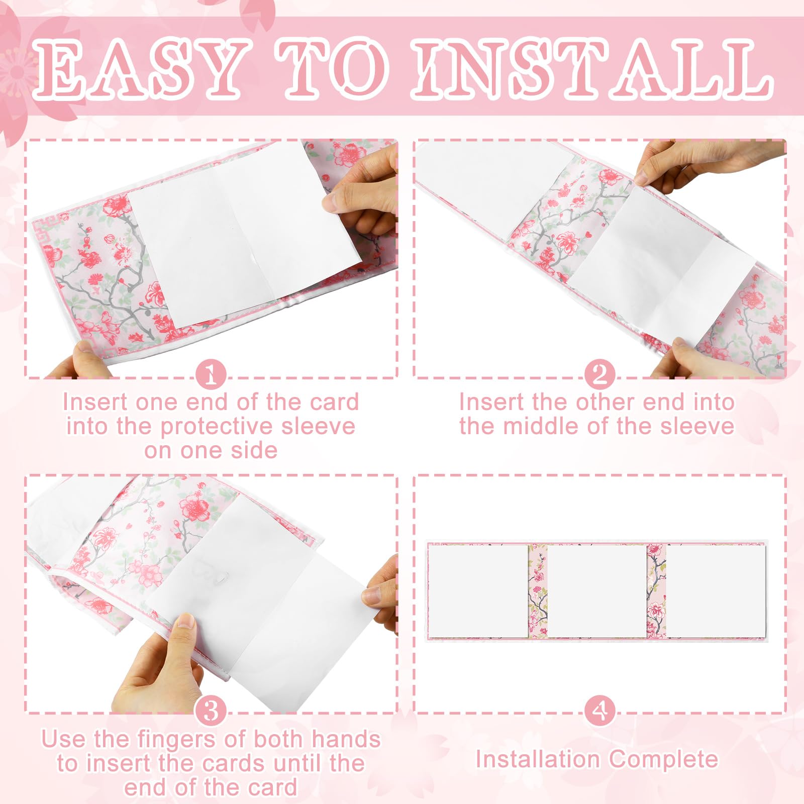Chinoiserie Mahjong Card Holder Set of 4 - Pink & Green Fabric Scorecard Protectors for American Mahjong Cards