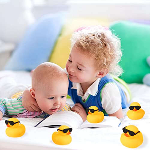 Chivao 12 Mini Rubber Ducks with Detachable Sunglasses - Bath Toys for Kids, 3x2 Inch