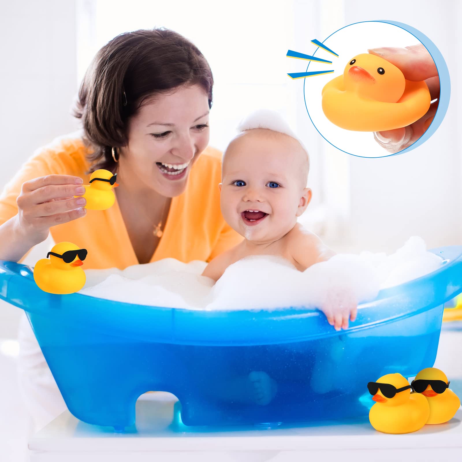 Chivao 12 Mini Rubber Ducks with Detachable Sunglasses - Bath Toys for Kids, 3x2 Inch