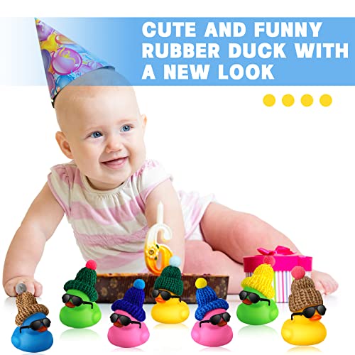 Chivao 12 Mini Rubber Ducks with Sunglasses and Hats – 3x2 Inch Bath Toys for Kids, Party Favors, and Hide-and-Seek