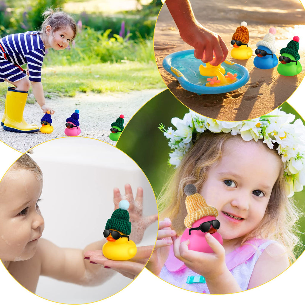 Chivao 12 Mini Rubber Ducks with Sunglasses and Hats – 3x2 Inch Bath Toys for Kids, Party Favors, and Hide-and-Seek