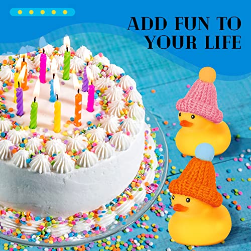 Chivao 12-Pack Mini Rubber Ducks with 12 Hats – Floating Squeaky Bath Toys for Toddlers, Carnival Prizes, and Party Favors (Yellow, 3x2 Inches)