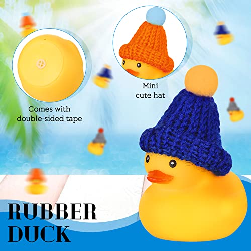 Chivao 12-Pack Mini Rubber Ducks with 12 Hats – Floating Squeaky Bath Toys for Toddlers, Carnival Prizes, and Party Favors (Yellow, 3x2 Inches)