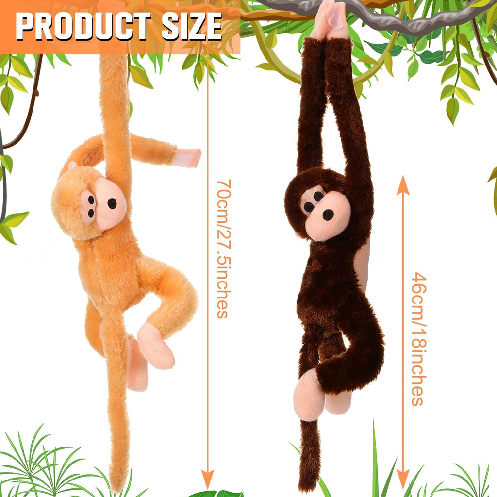 Chivao 2 Pack Hanging Monkey Stuffed Animals - 28 Inch Brown & Khaki Plush Toys with Hook and Loop Fasteners