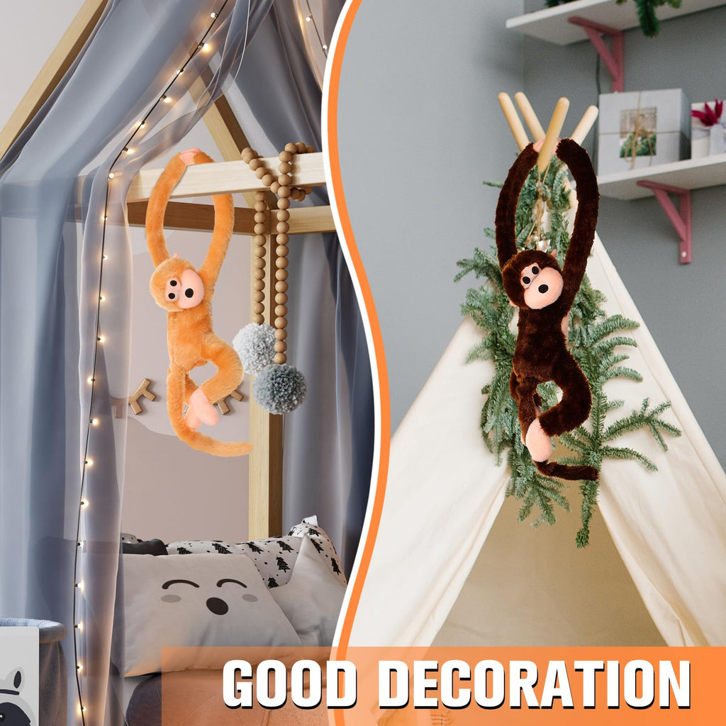 Chivao 2 Pack Hanging Monkey Stuffed Animals - 28 Inch Brown & Khaki Plush Toys with Hook and Loop Fasteners
